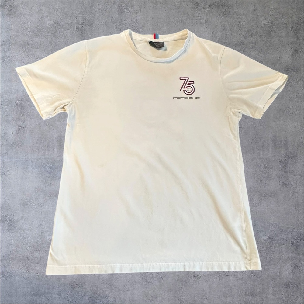 Porsche T-Shirt Mens Small Cream 75th Anniversary‎ Graphic Tee 1948-2023